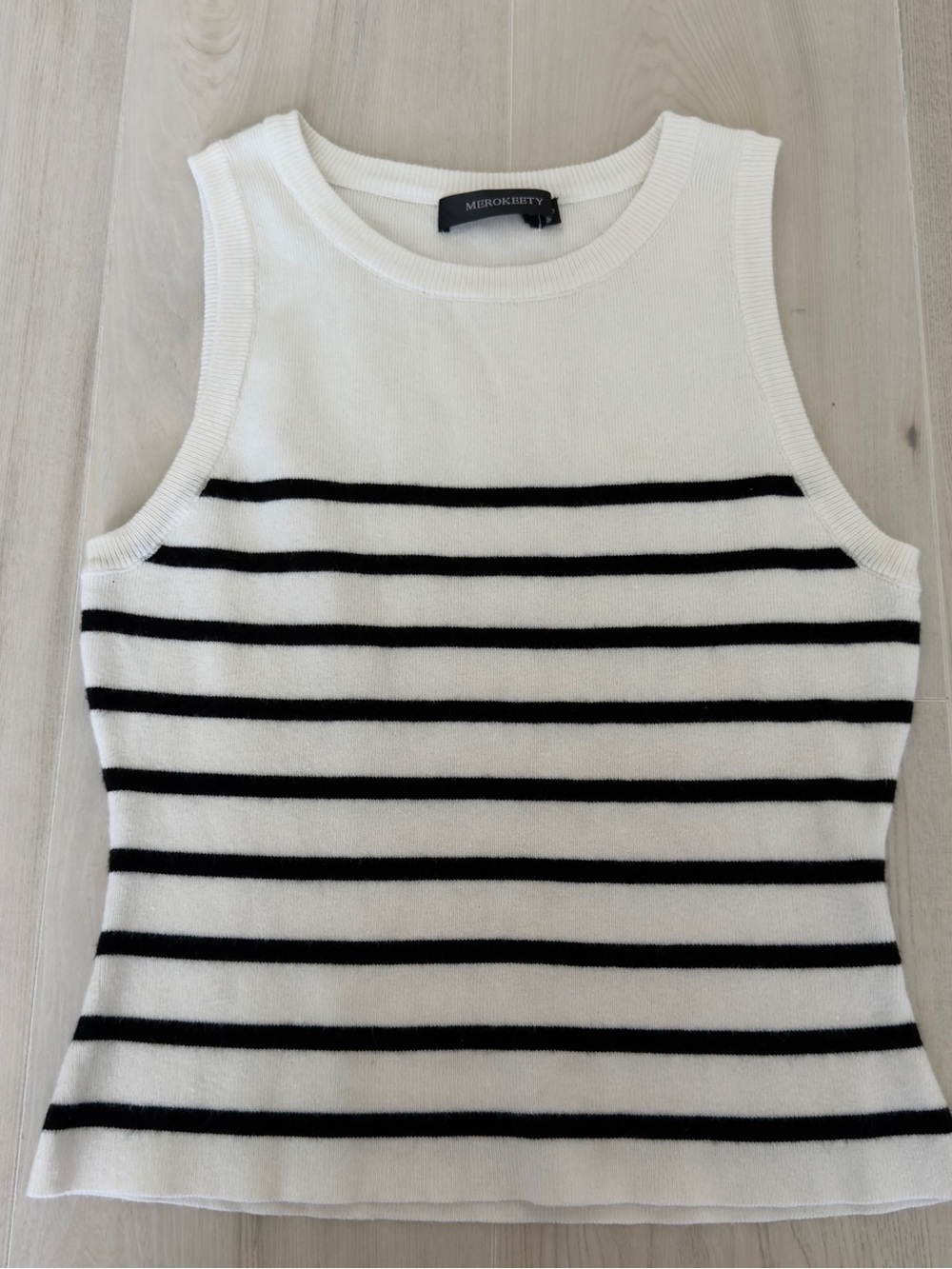 White & Black Striped Knit Tank Top